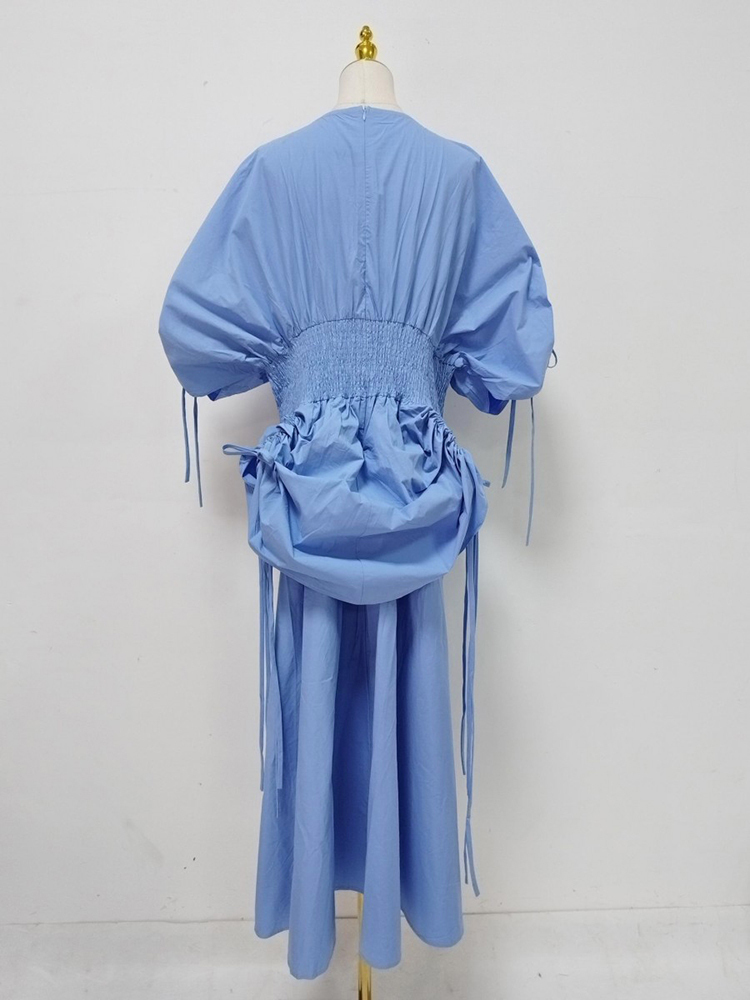 TWOTWINSTYLE Sleeveles Patchwork Drawstring High Waist Elegant Dress