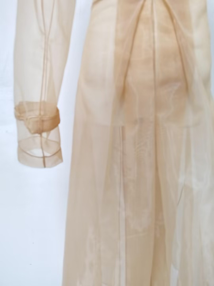 TWOTWINSTYLE Solid Elegant Lapel Long Sleeves Tunic  Mesh Jacket