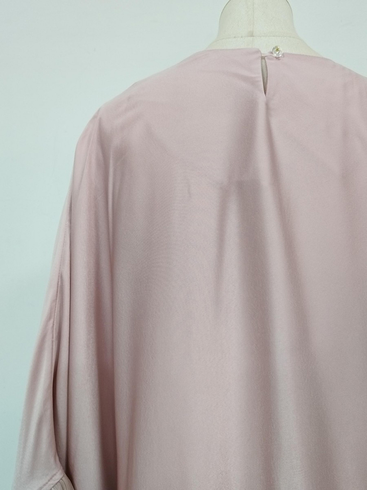 TWOTWINSTYLE Solid Oversized Ruched Batwing Sleeves Tunic Maxi Dress