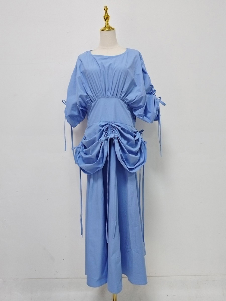 TWOTWINSTYLE Sleeveles Patchwork Drawstring High Waist Elegant Dress