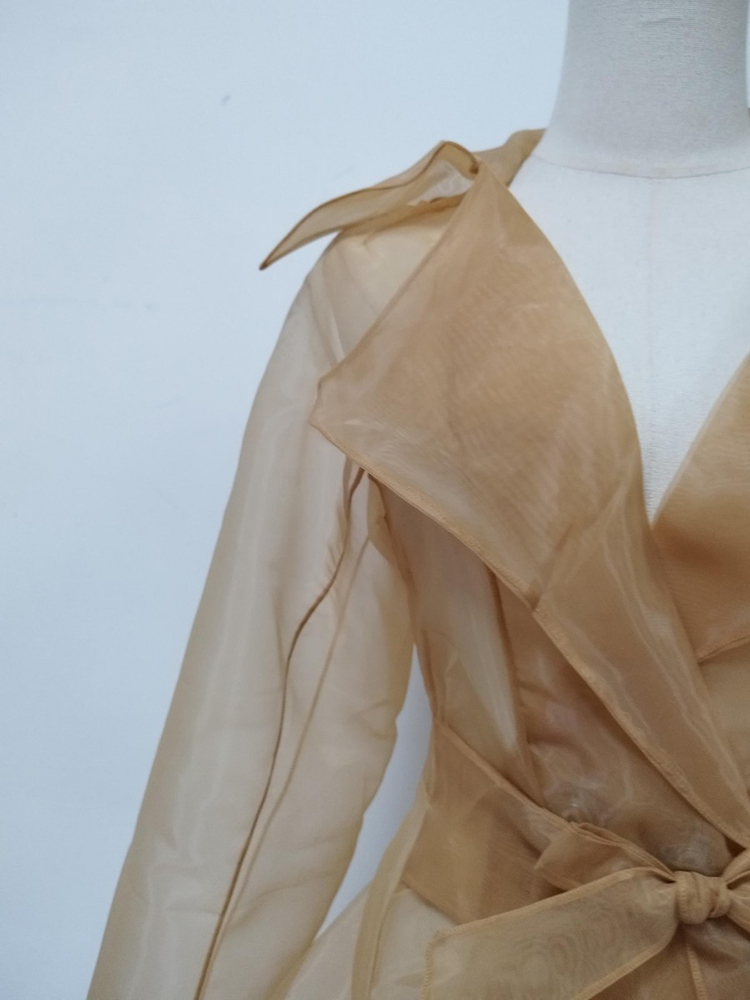 TWOTWINSTYLE Solid Elegant Lapel Long Sleeves Tunic  Mesh Jacket