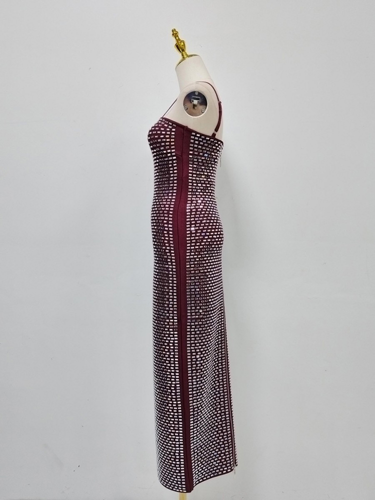 TWOTWINSTYLE Solid Patchwork Diamond High Waist Vintage Dress