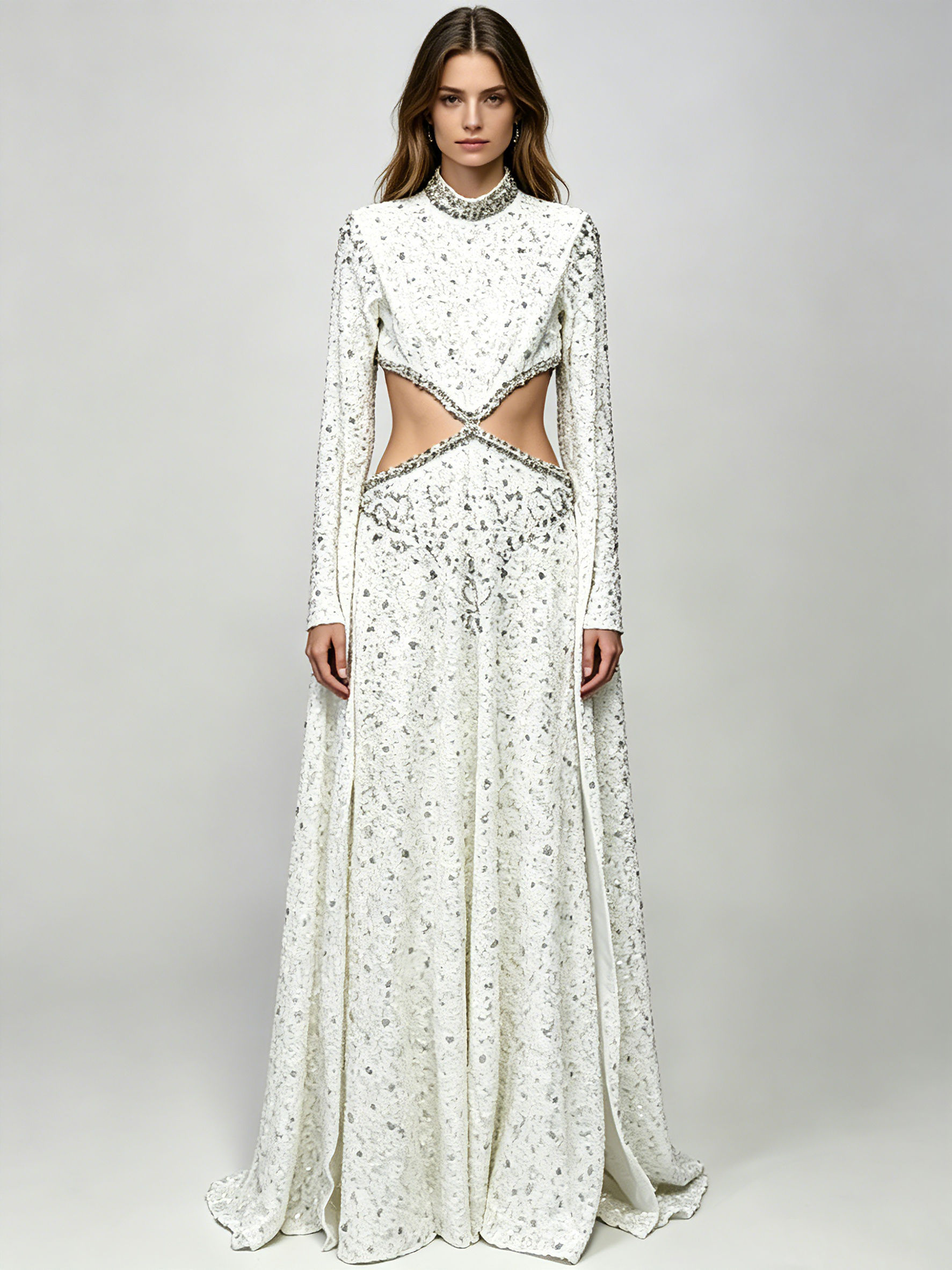 TWOTWINSTYLE Long Sleeve Bare Midriff Patchwork Diamond Fashion Dress