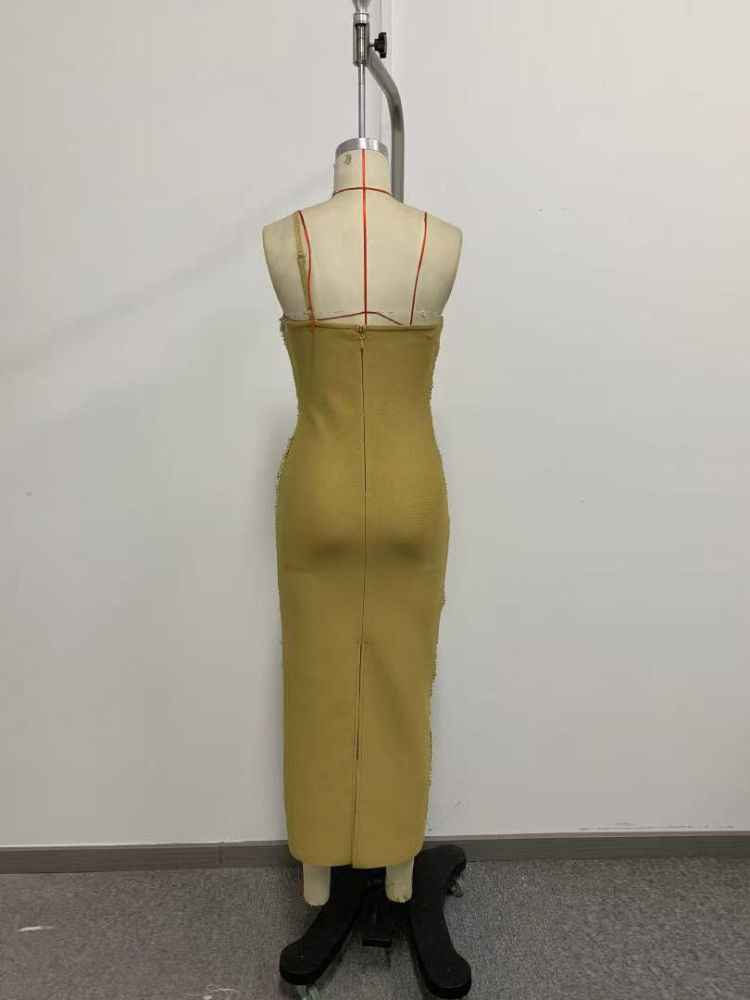 TWOTWINSTYLE Off One Shoulder Patchwork Sequins Slit Design Dress