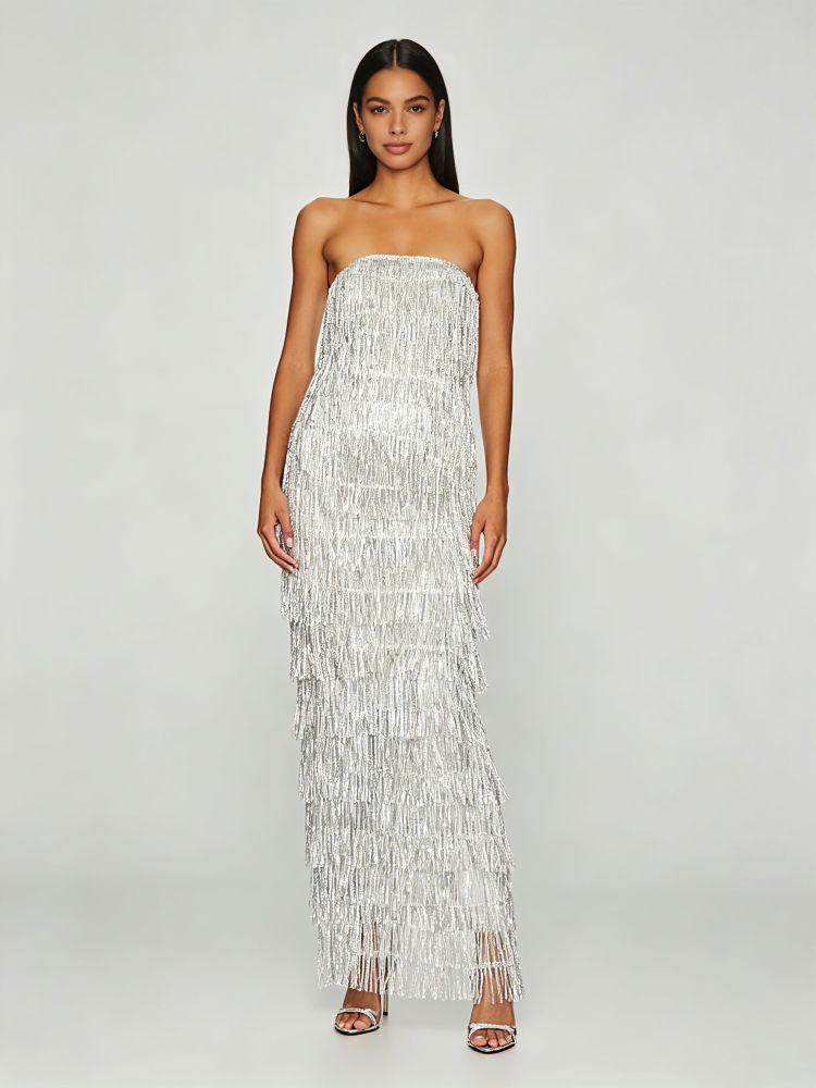 TWOTWINSTYLE Off Shoulder Spliced Sequins High Waist Fashion Dress
