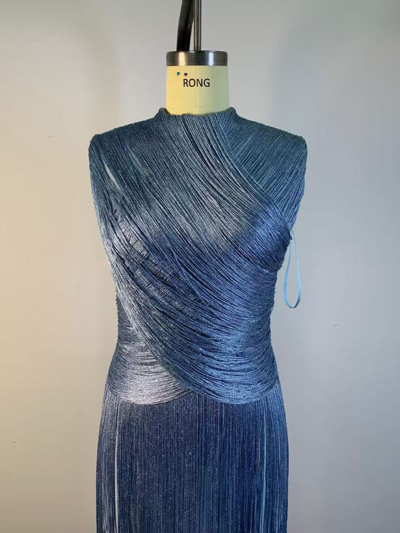 TWOTWINSTYLE Stand Collar Tunic Spliced Tassel Chic Dress
