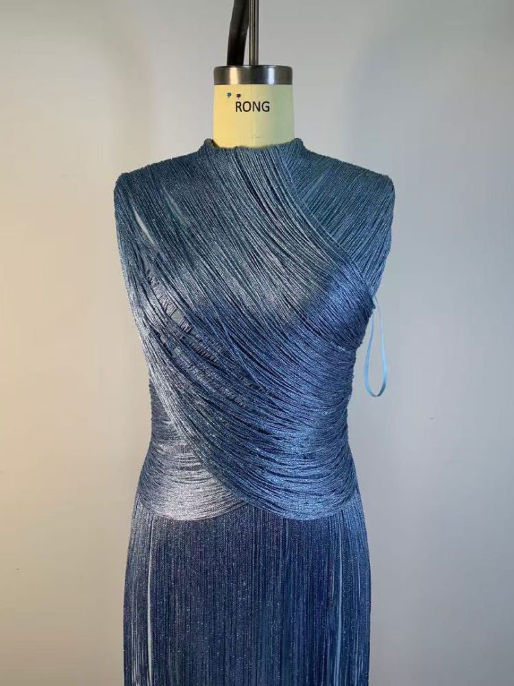 TWOTWINSTYLE Stand Collar Tunic Spliced Tassel Chic Dress