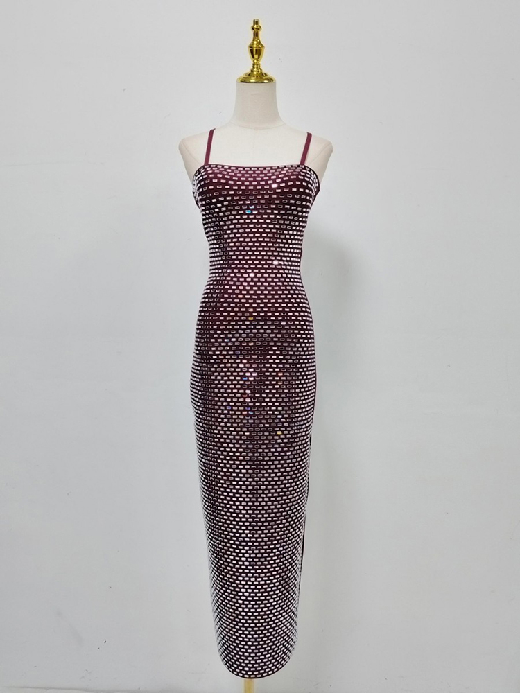TWOTWINSTYLE Solid Patchwork Diamond High Waist Vintage Dress
