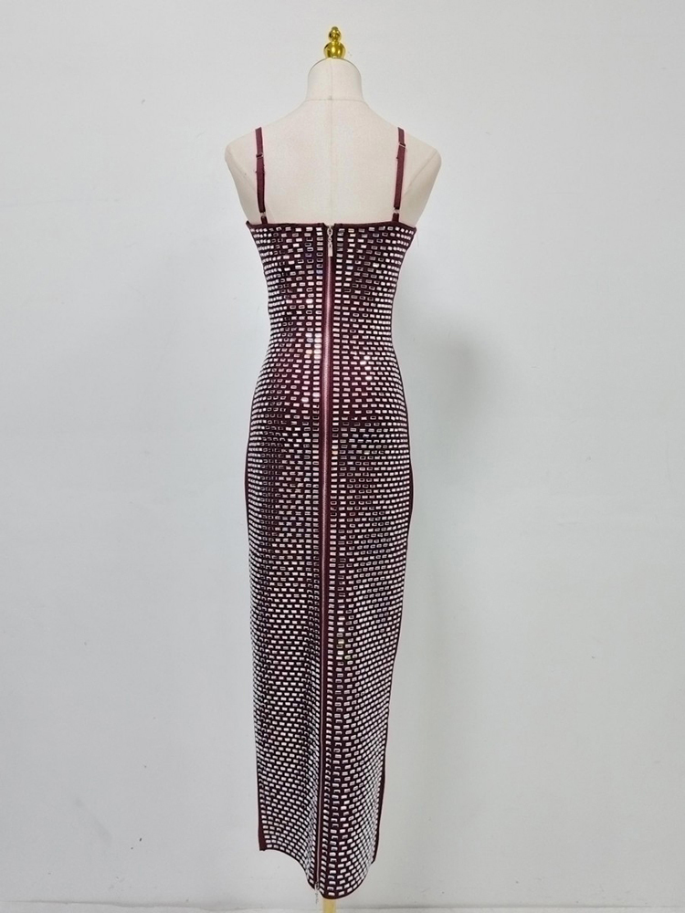 TWOTWINSTYLE Solid Patchwork Diamond High Waist Vintage Dress