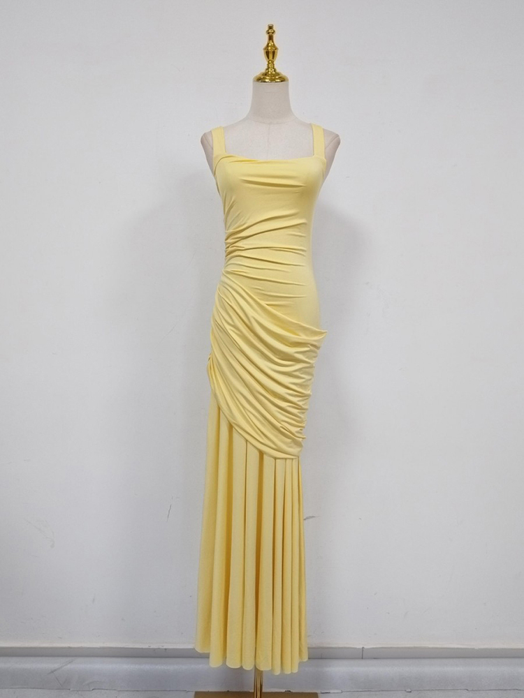TWOTWINSTYLE Off Shoulder Tunic Pleated Maxi Dress