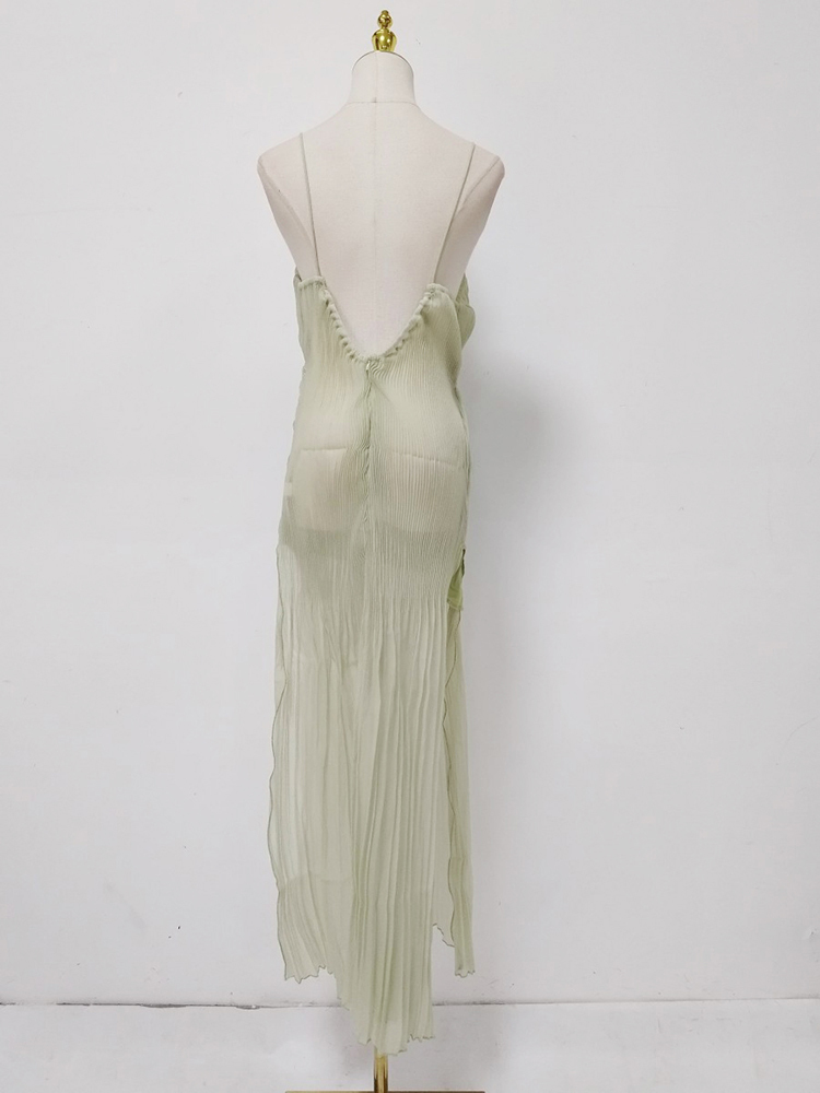 TWOTWINSTYLE Deep V Neck High Waist Pleated Fashion Dress