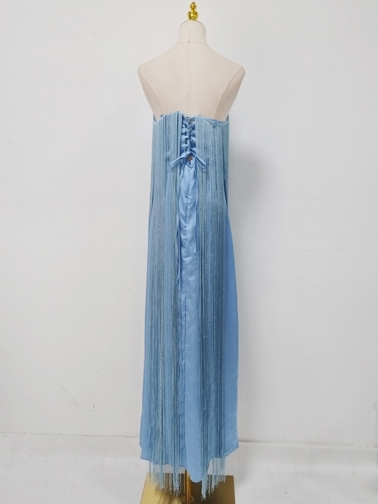 TWOTWINSTYLE Off Shoulder Spliced Tassel Design Dress