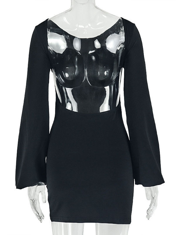 TWOTWINSTYLE Round Neck Long Sleeve Backless Vintage Dress