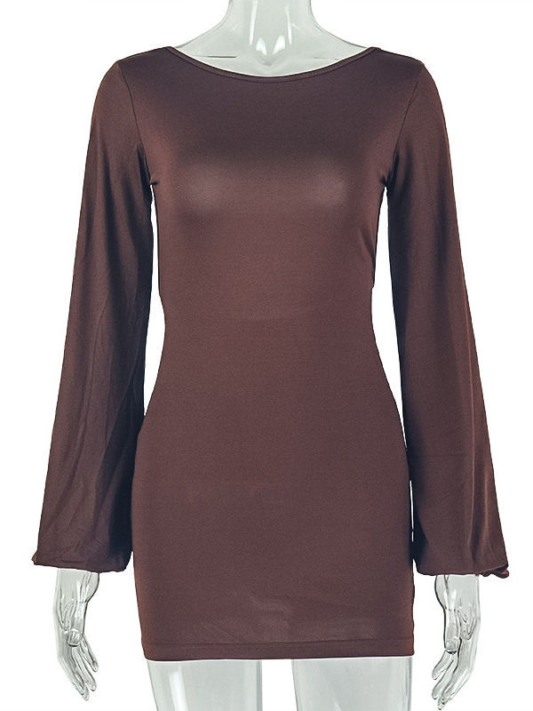 TWOTWINSTYLE Round Neck Long Sleeve Backless Vintage Dress