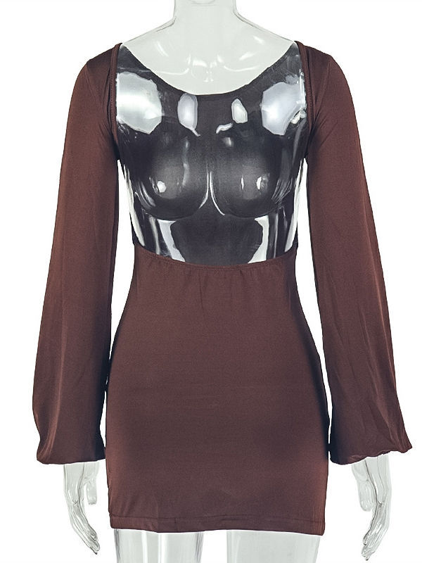 TWOTWINSTYLE Round Neck Long Sleeve Backless Vintage Dress