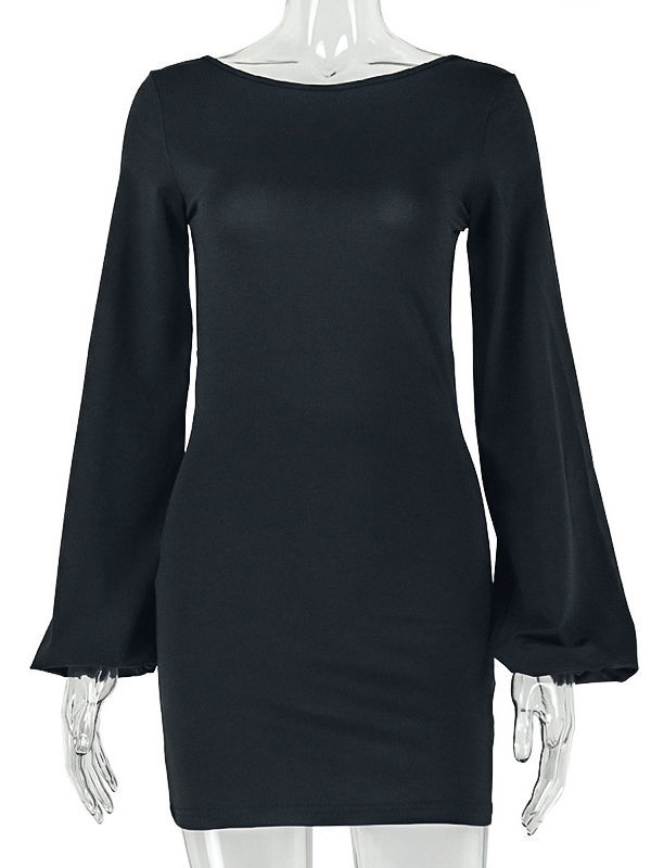 TWOTWINSTYLE Round Neck Long Sleeve Backless Vintage Dress