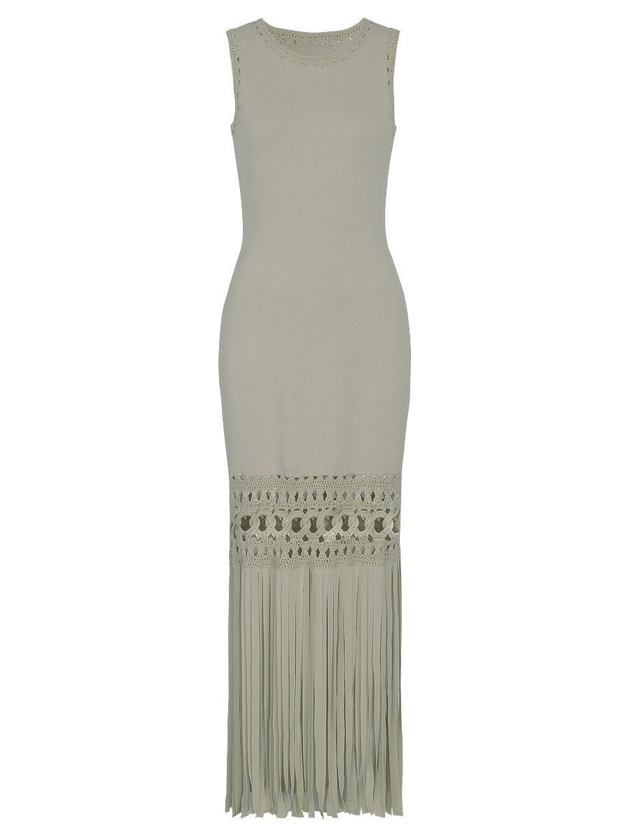 TWOTWINSTYLE Solid Sleeveles Patchwork Tassel Fashion Dress