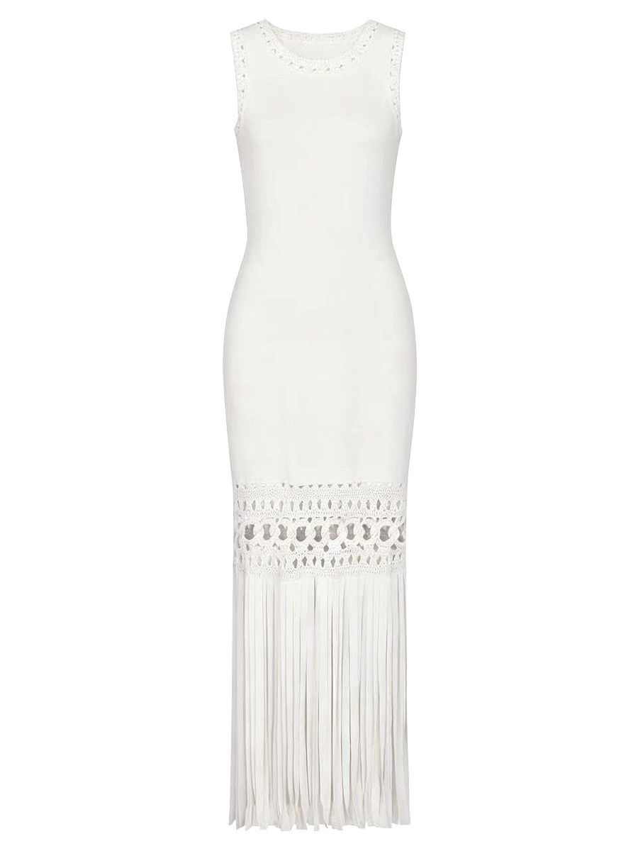 TWOTWINSTYLE Solid Sleeveles Patchwork Tassel Fashion Dress