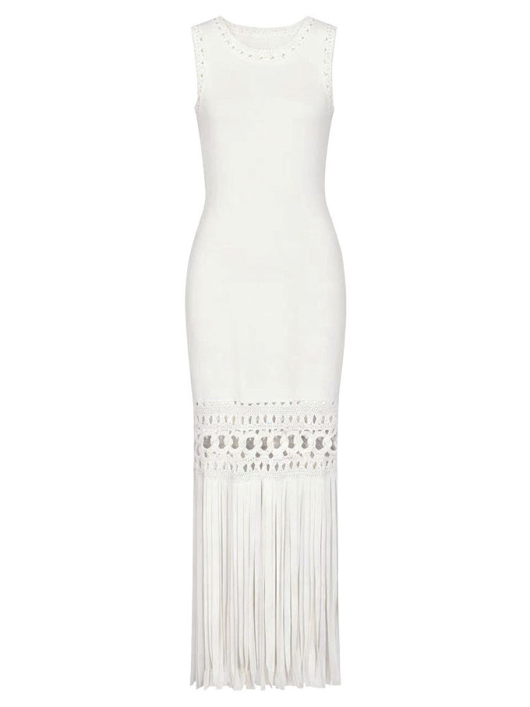TWOTWINSTYLE Solid Sleeveles Patchwork Tassel Fashion Dress
