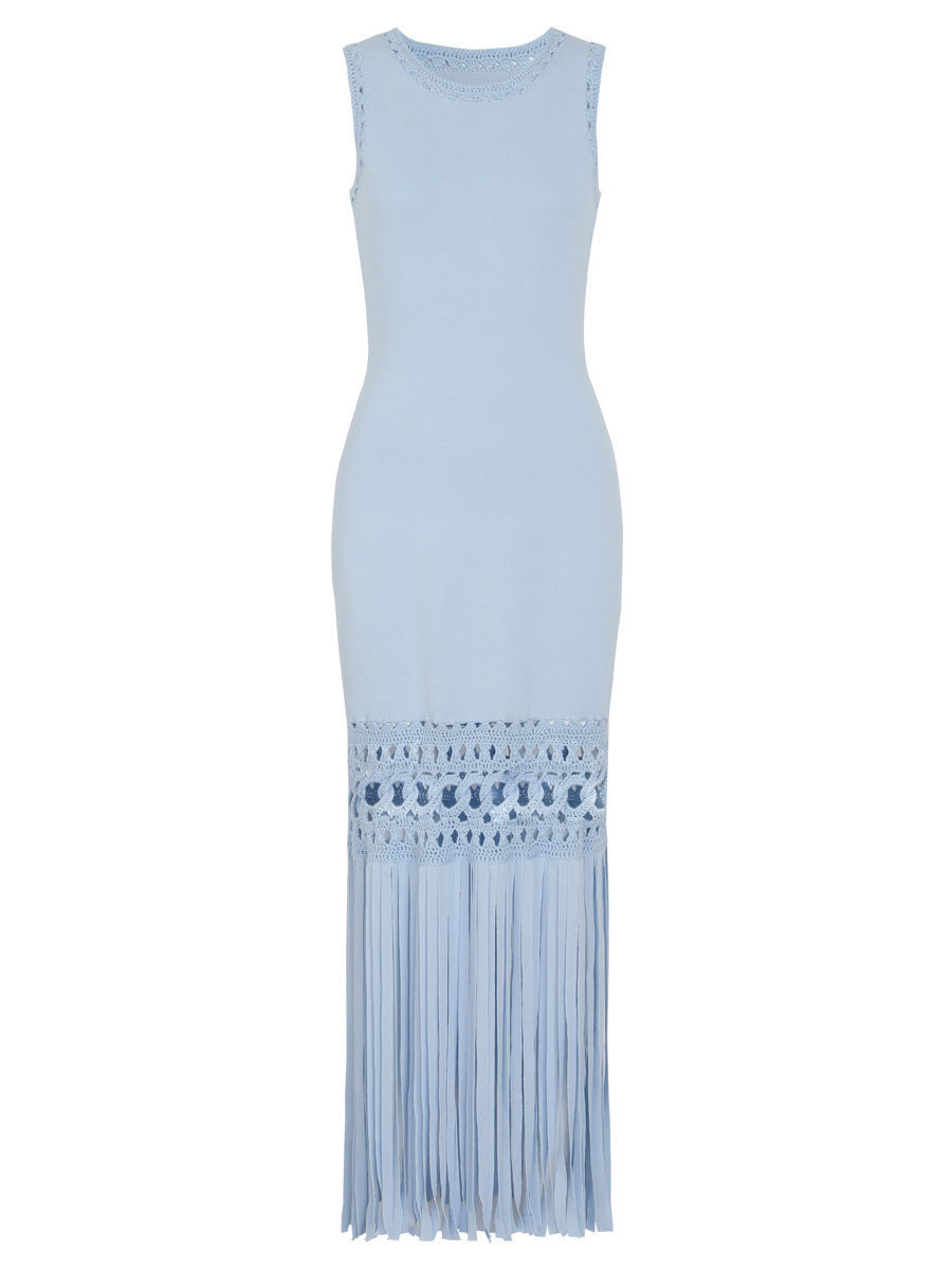 TWOTWINSTYLE Solid Sleeveles Patchwork Tassel Fashion Dress