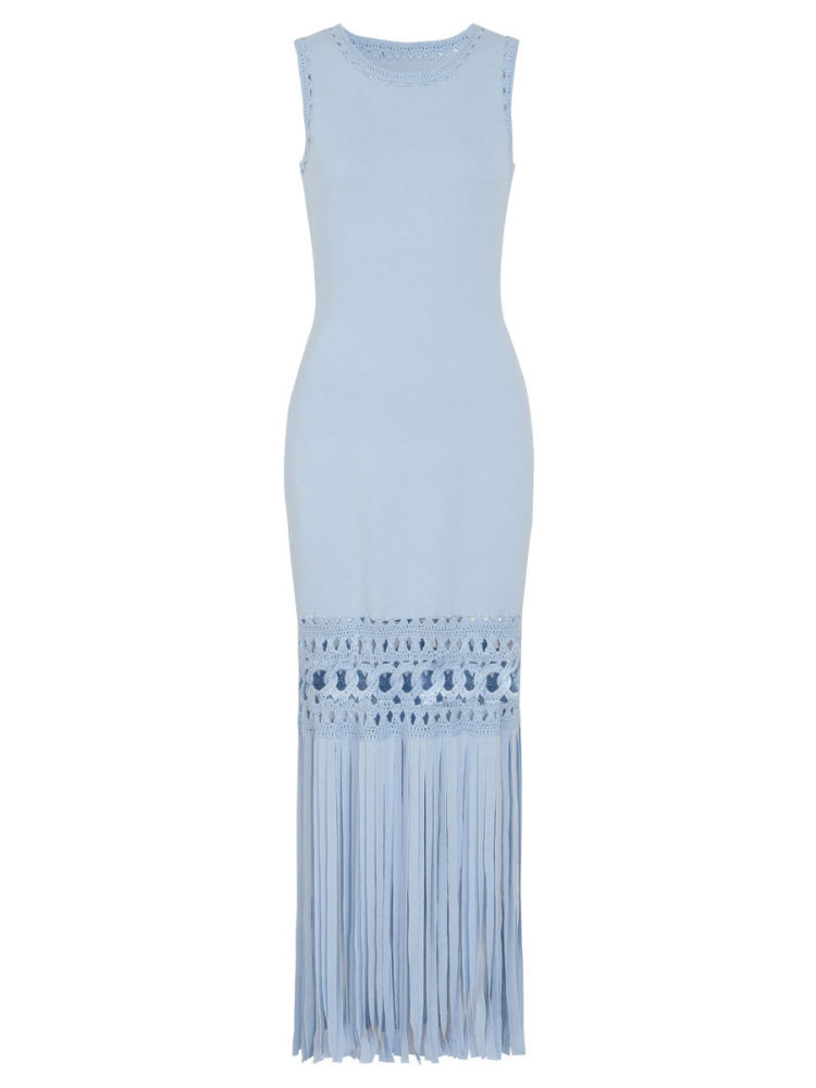 TWOTWINSTYLE Solid Sleeveles Patchwork Tassel Fashion Dress