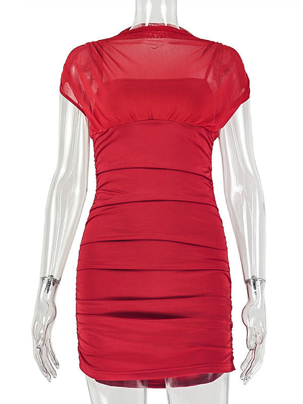 TWOTWINSTYLE Stand Collar Short Sleeve Tunic Minimalist Dress