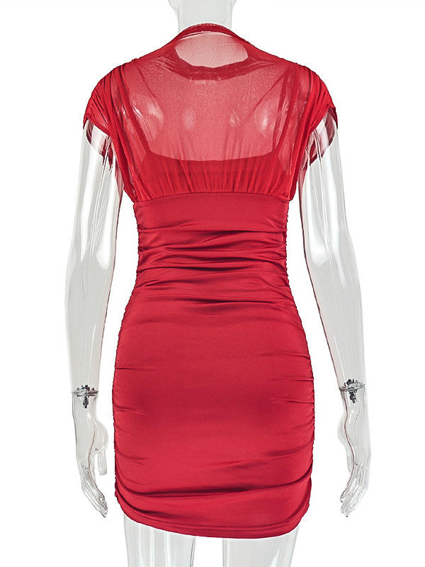 TWOTWINSTYLE Stand Collar Short Sleeve Tunic Minimalist Dress