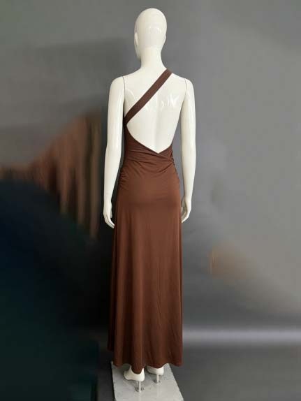 TWOTWINSTYLE Off One Shoulder Pleated Fashion Dress