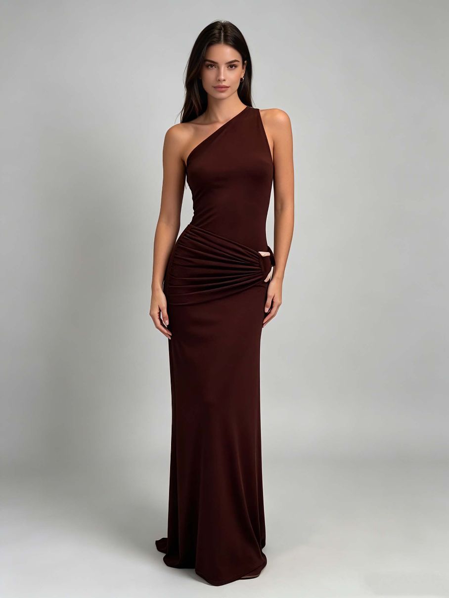 TWOTWINSTYLE Off One Shoulder Pleated Fashion Dress