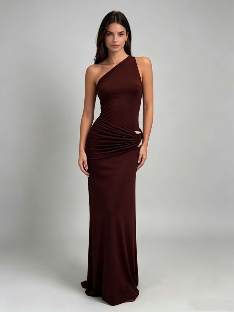 TWOTWINSTYLE Off One Shoulder Pleated Fashion Dress