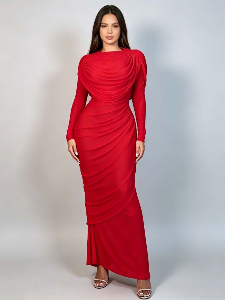 TWOTWINSTYLE Round Neck Long Sleeve Tunic Desig Dress