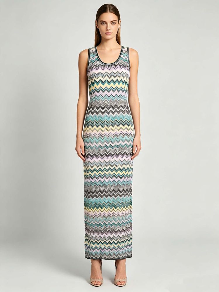 TWOTWINSTYLE Round Neck Sleeveles Hit Color Chic Dress