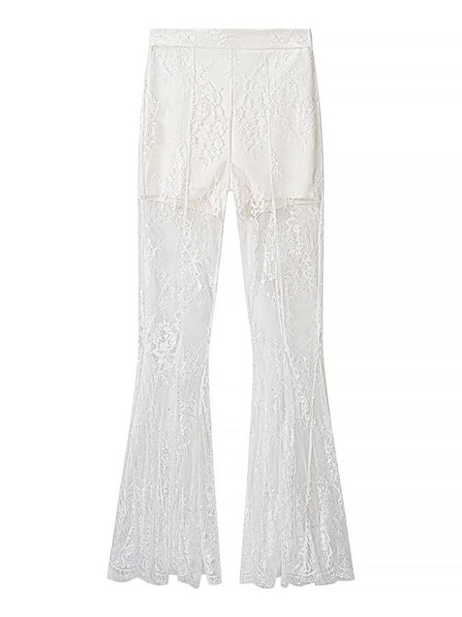TWOTWINSTYLE Round Neck Spliced Lace Coat High Waist Bell Bottoms Design Set