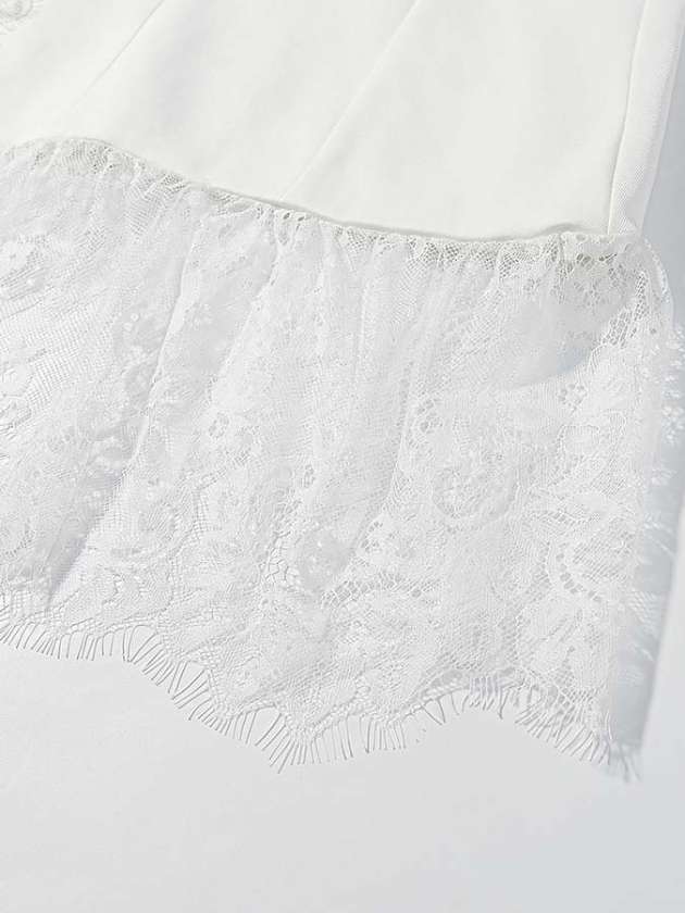 TWOTWINSTYLE Round Neck Spliced Lace Coat High Waist Bell Bottoms Design Set