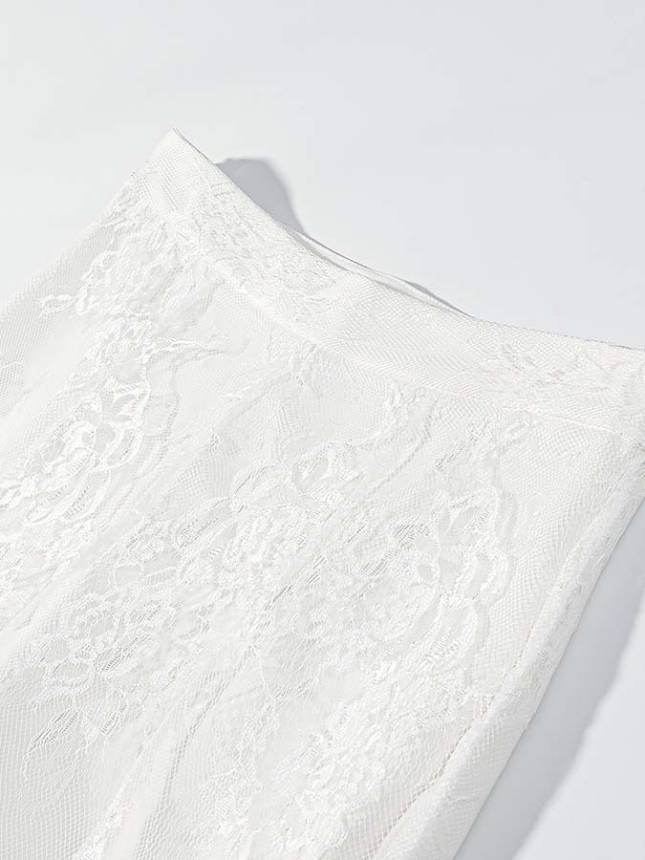 TWOTWINSTYLE Round Neck Spliced Lace Coat High Waist Bell Bottoms Design Set
