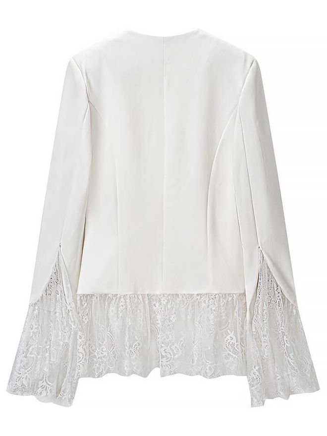 TWOTWINSTYLE Round Neck Spliced Lace Coat High Waist Bell Bottoms Design Set