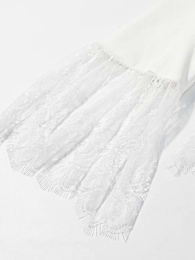 TWOTWINSTYLE Round Neck Spliced Lace Coat High Waist Bell Bottoms Design Set
