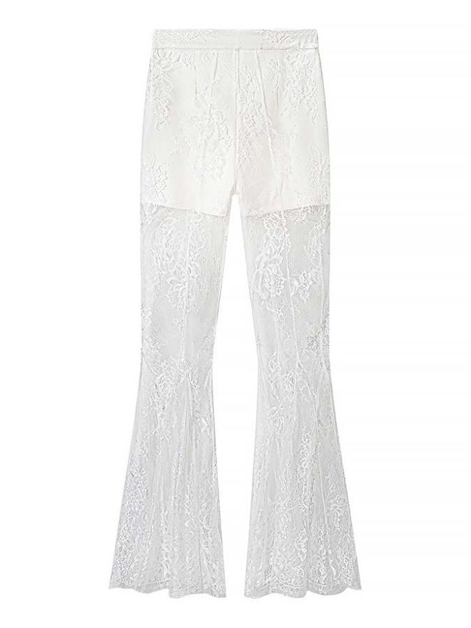 TWOTWINSTYLE Round Neck Spliced Lace Coat High Waist Bell Bottoms Design Set
