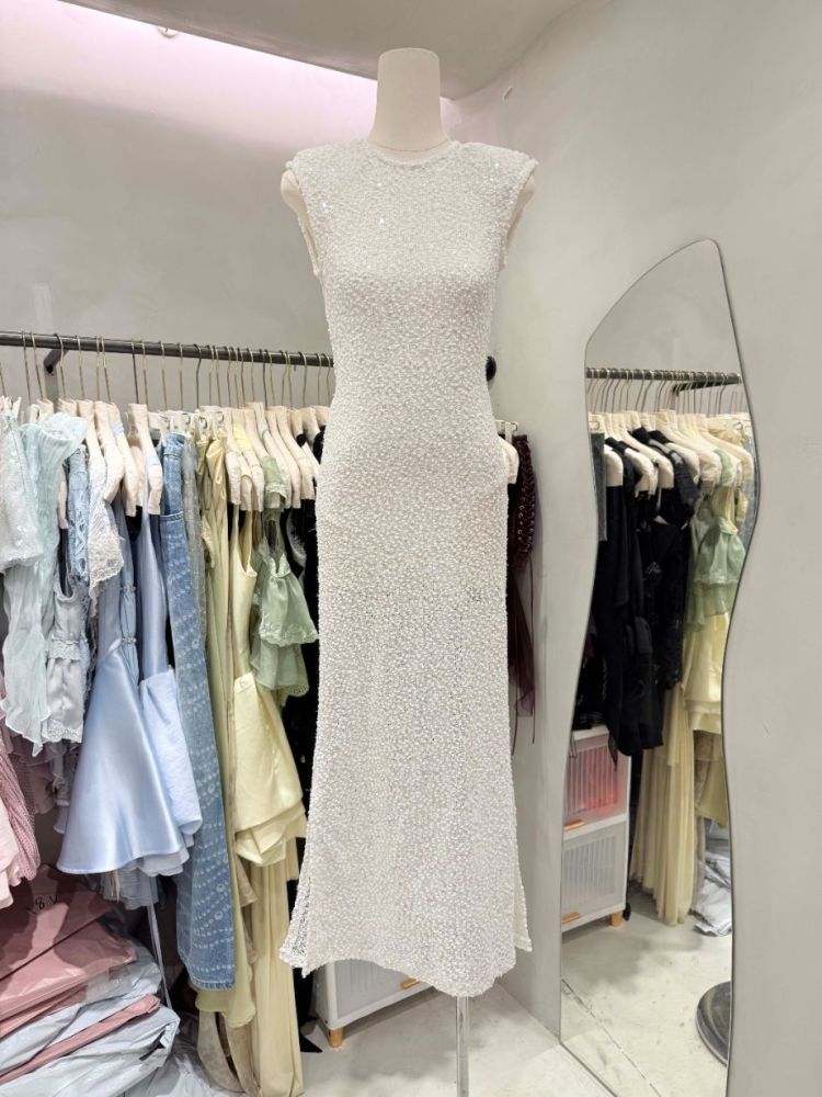 TWOTWINSTYLE Sleeveles Patchwork Sequins Elegant Dress