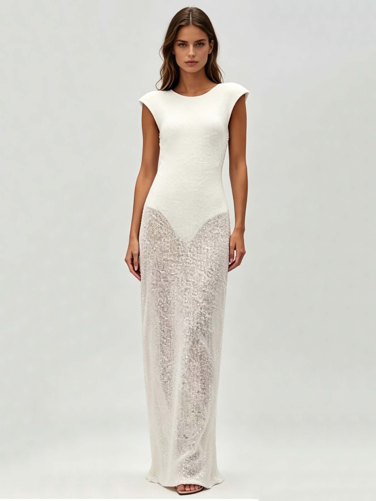 TWOTWINSTYLE Sleeveles Patchwork Sequins Elegant Dress