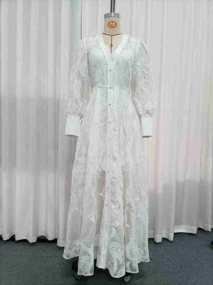 TWOTWINSTYLE Solid V Neck Long Sleeve Print Elegant Dress