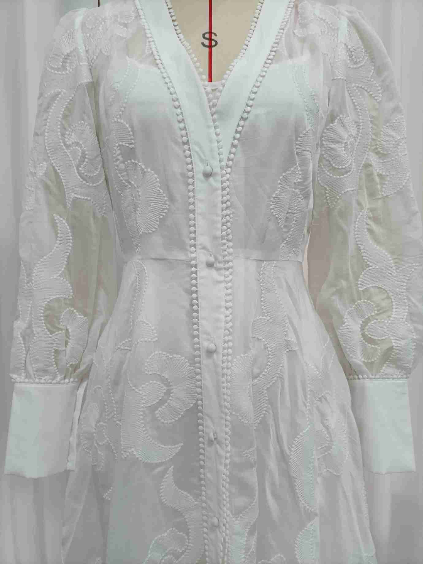 TWOTWINSTYLE Solid V Neck Long Sleeve Print Elegant Dress