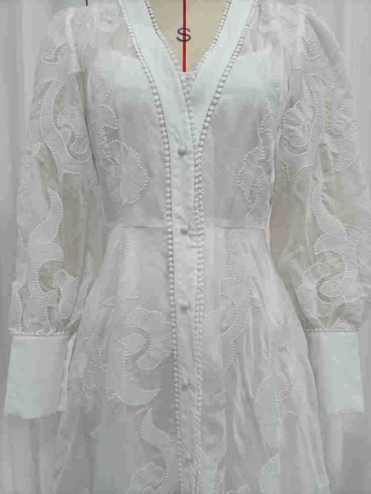 TWOTWINSTYLE Solid V Neck Long Sleeve Print Elegant Dress