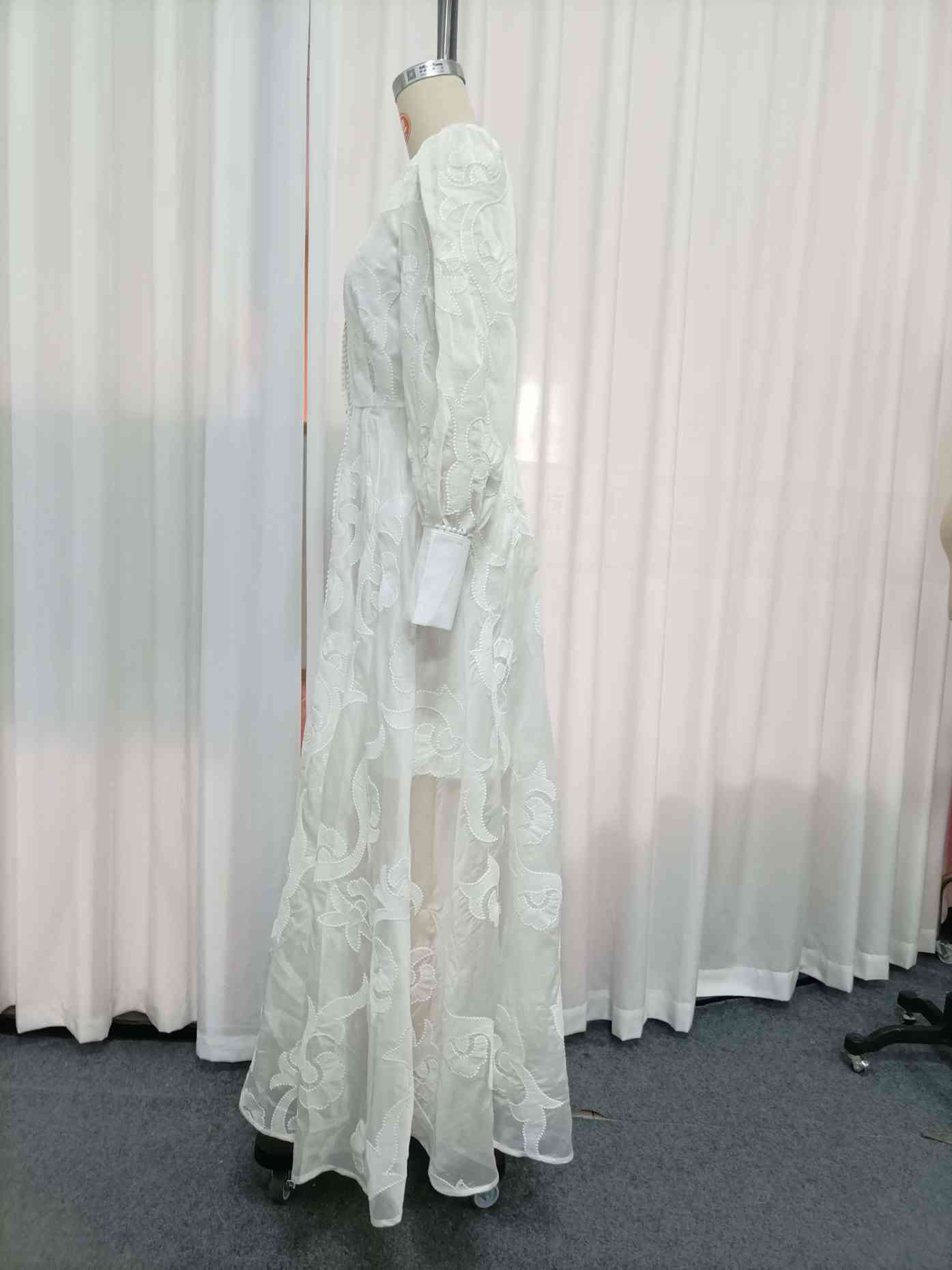 TWOTWINSTYLE Solid V Neck Long Sleeve Print Elegant Dress