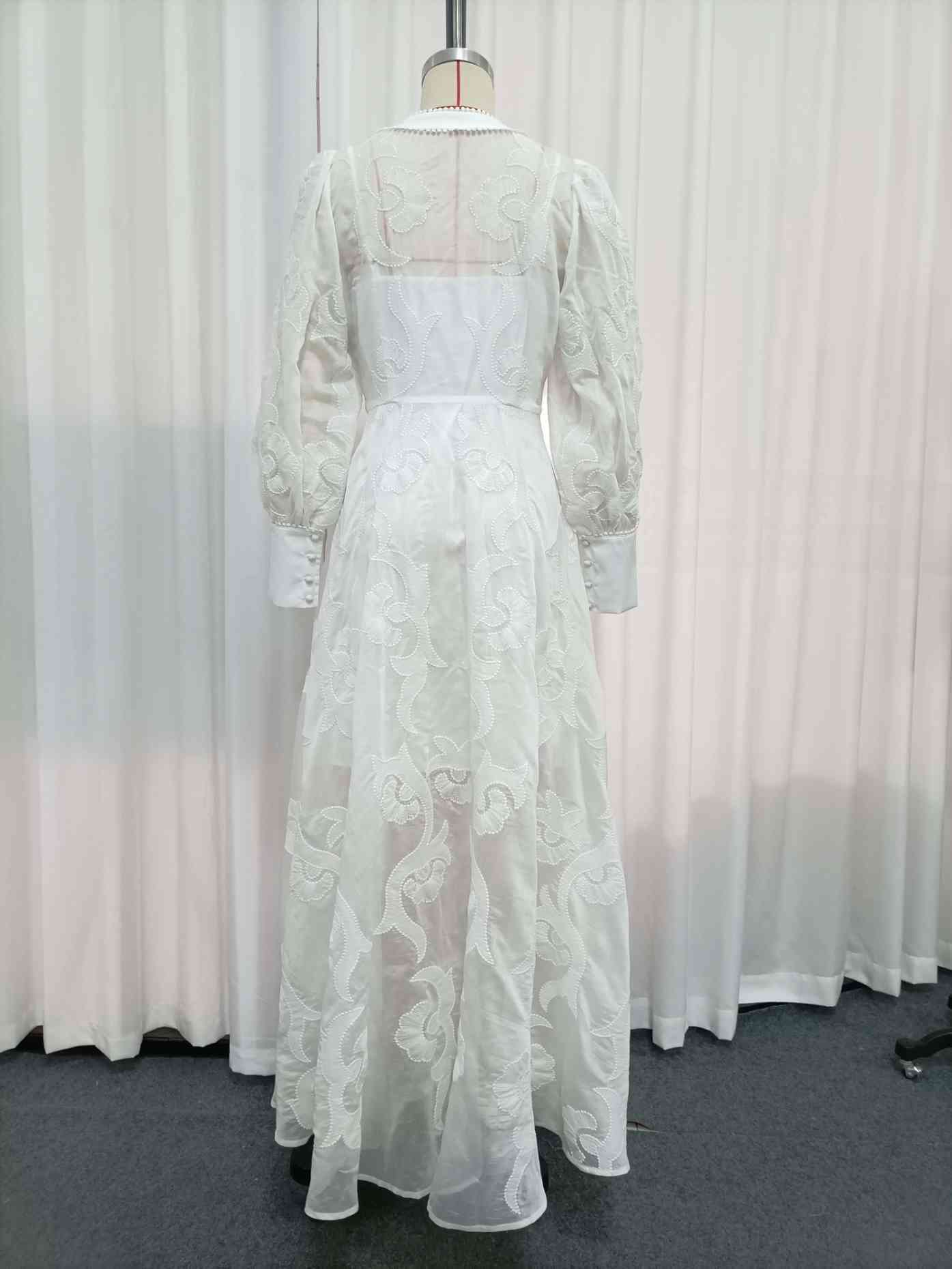 TWOTWINSTYLE Solid V Neck Long Sleeve Print Elegant Dress