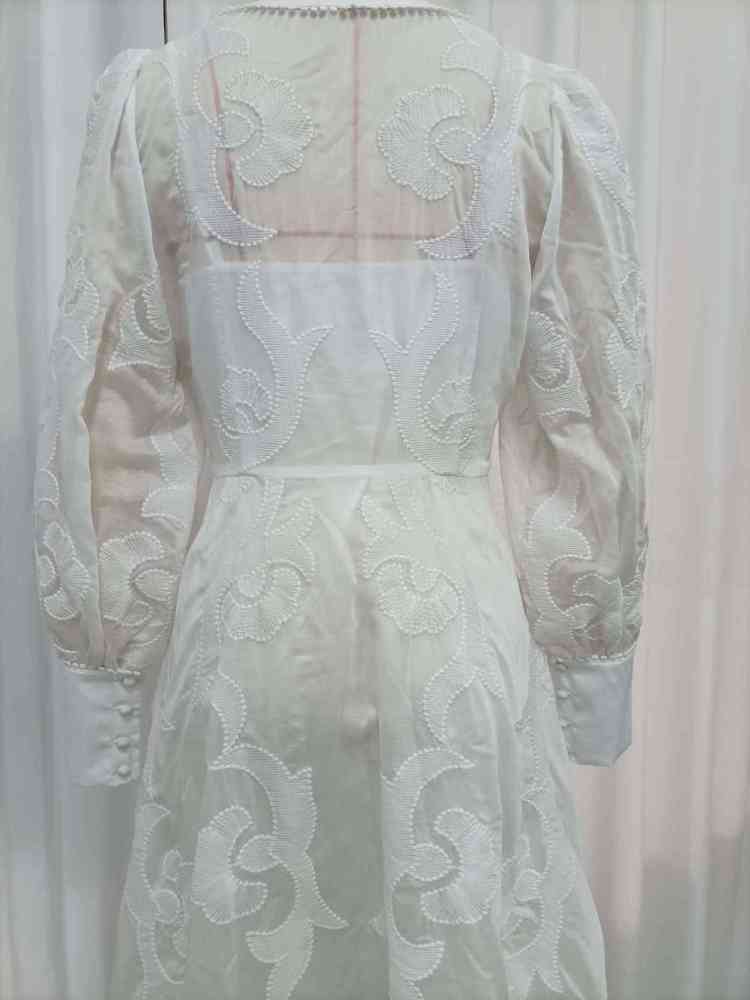 TWOTWINSTYLE Solid V Neck Long Sleeve Print Elegant Dress