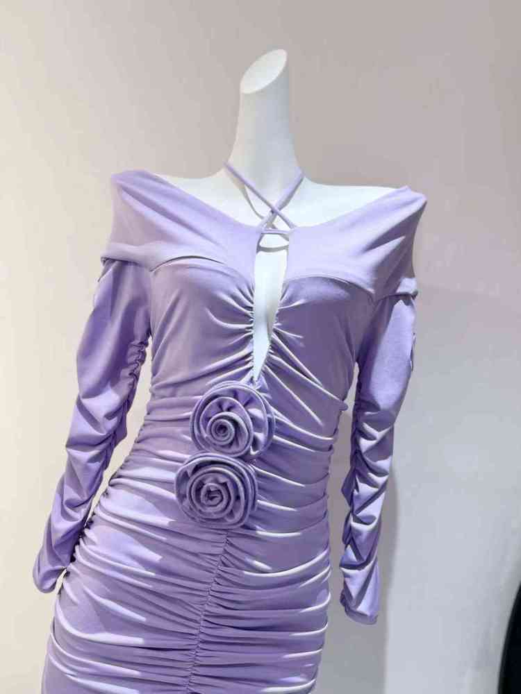 TWOTWINSTYLE Spliced 3D Flower Hollow Out Pleated Fashion Dress