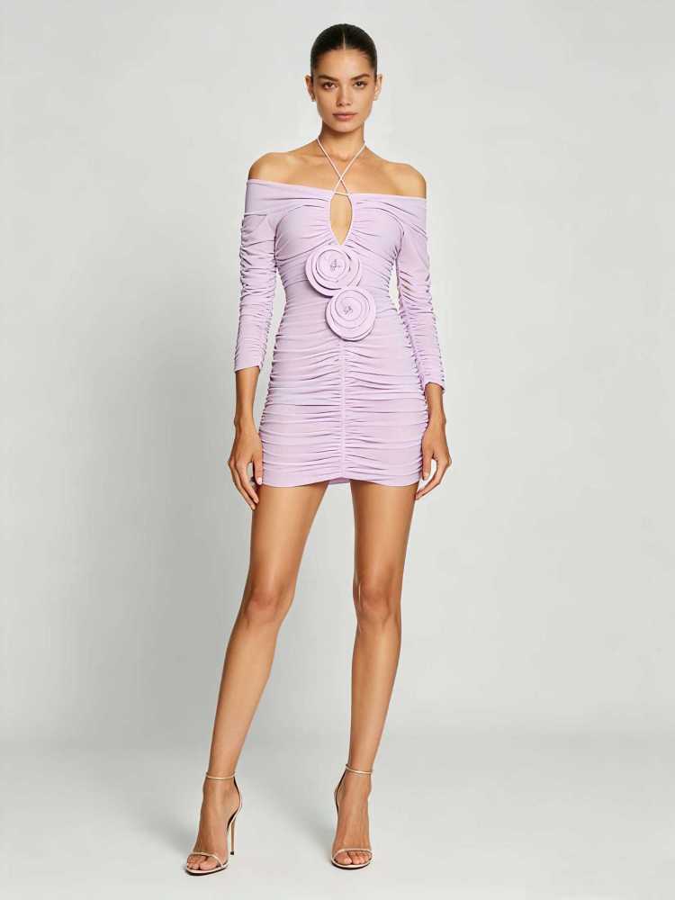 TWOTWINSTYLE Spliced 3D Flower Hollow Out Pleated Fashion Dress