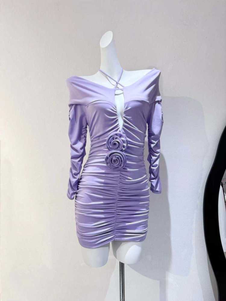 TWOTWINSTYLE Spliced 3D Flower Hollow Out Pleated Fashion Dress