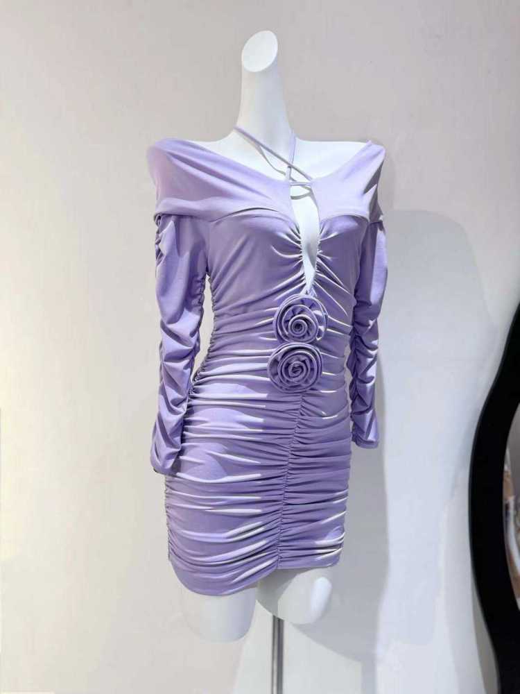 TWOTWINSTYLE Spliced 3D Flower Hollow Out Pleated Fashion Dress